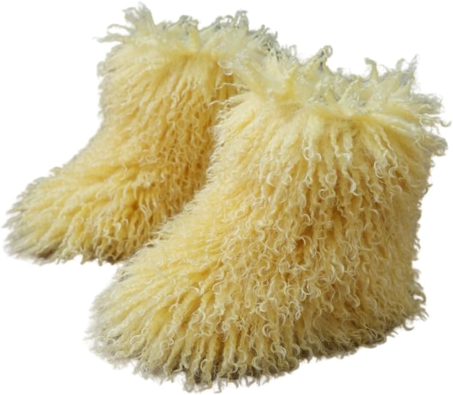 

Детские зимние пушистые теплые сапоги из искусственного меха с меховой опушкой, уютные монгольские ботильоны с мехом Auhoho, Yellow