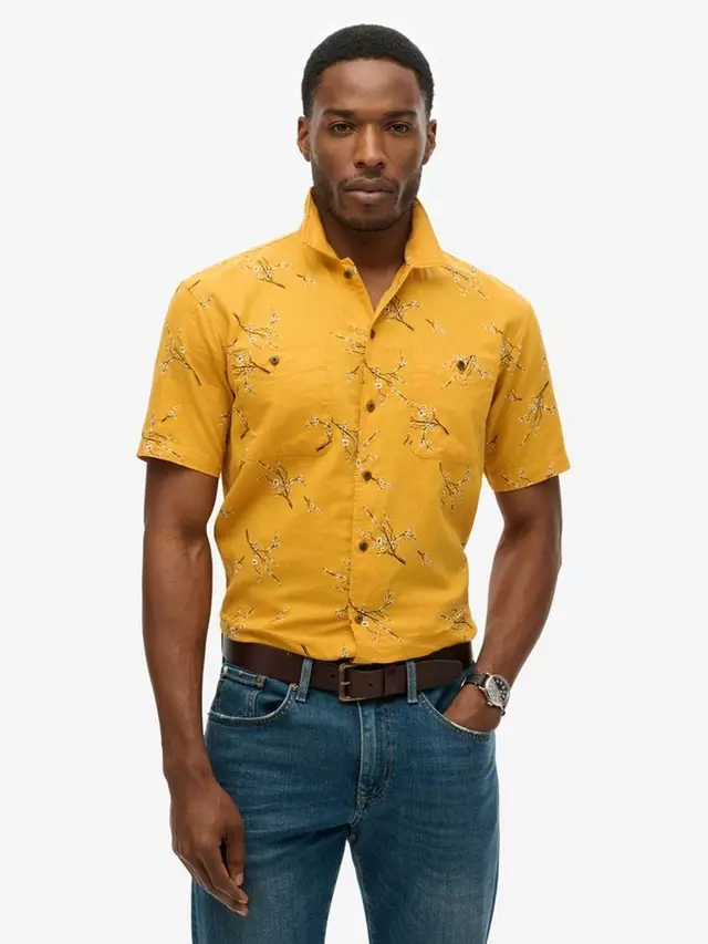 

Рубашка Superdry Linen Blend Short, цвет golden/blossom