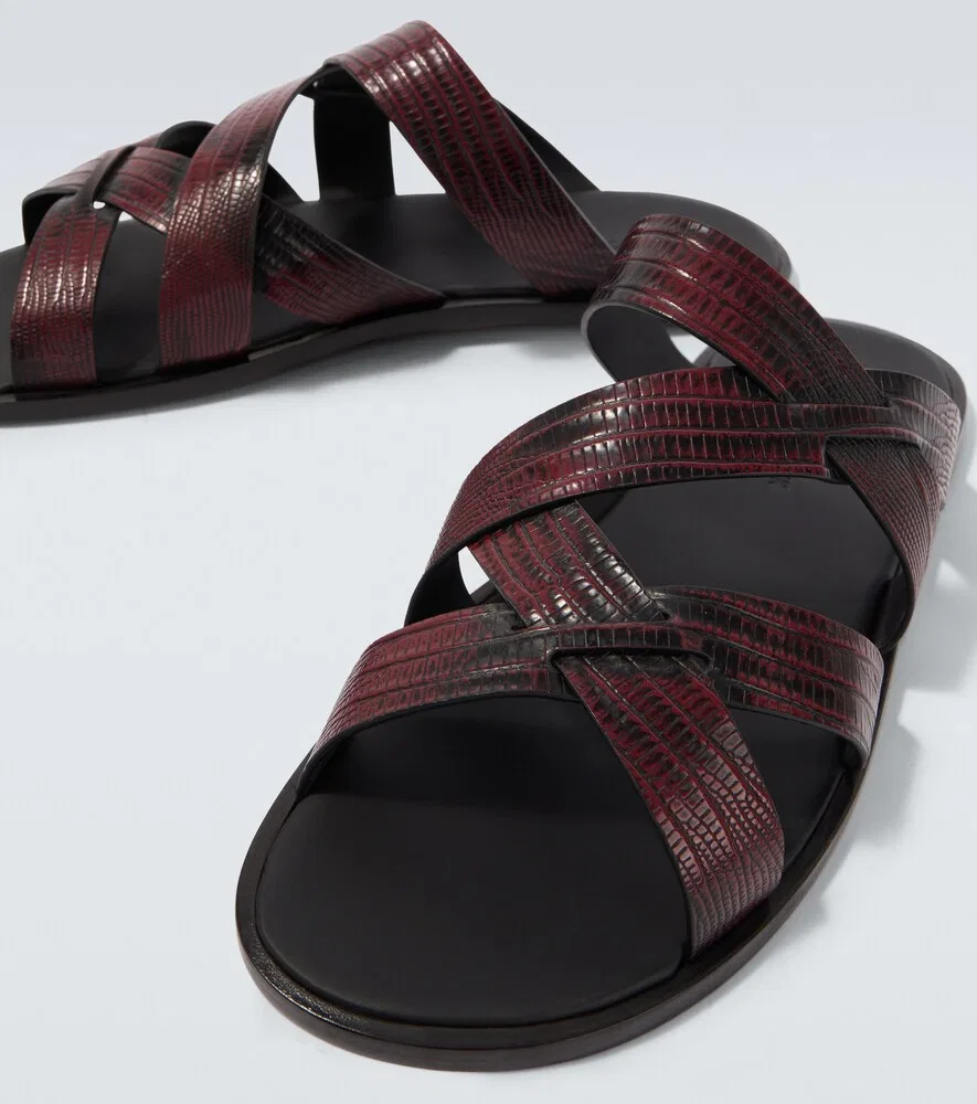 Шлепанцы Marvin из кожи с эффектом крокодиловой кожи Manolo Blahnik, красный — фото 3