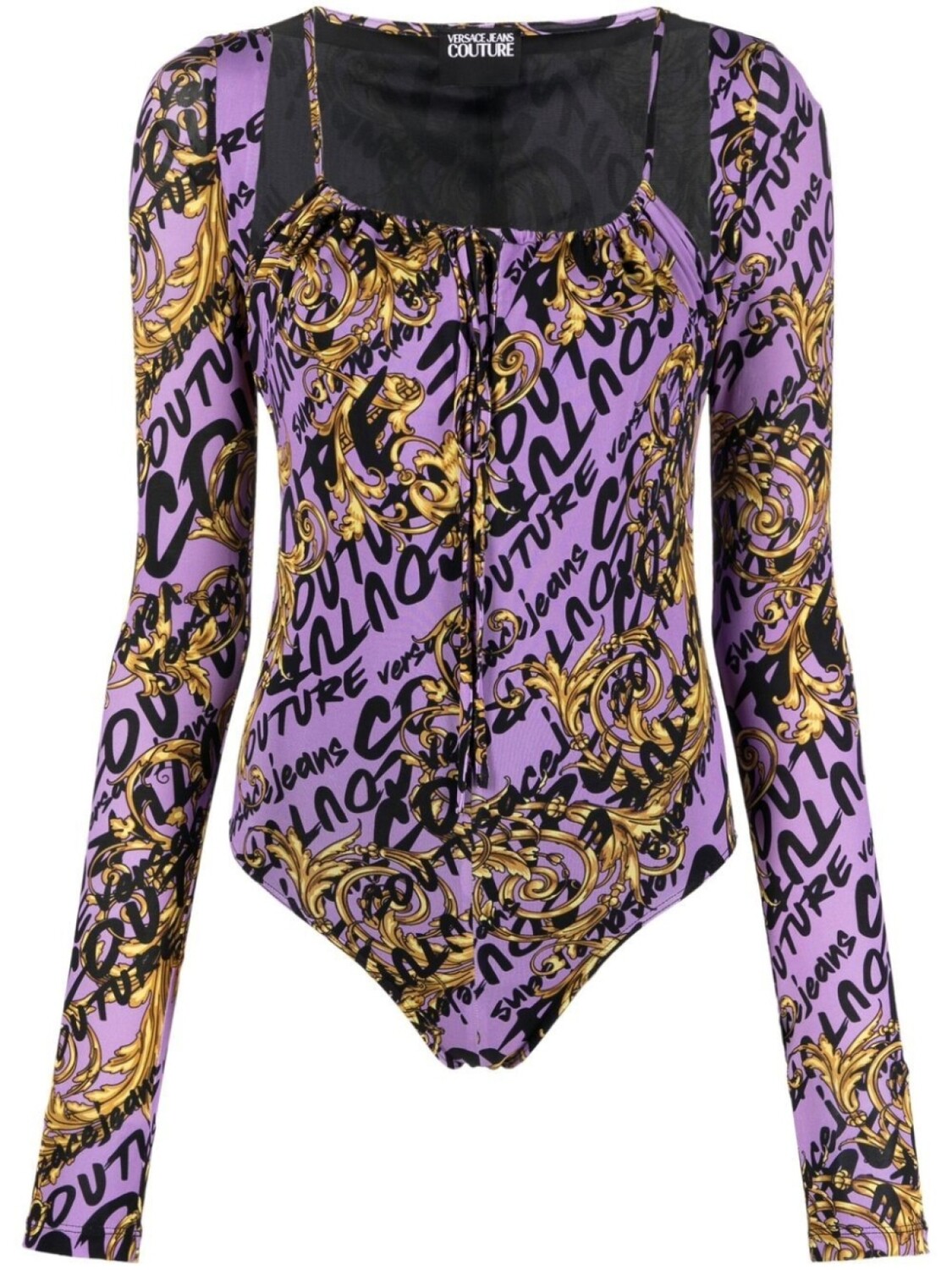 

Боди с длинными рукавами и логотипом Versace Jeans Couture, фиолетовый