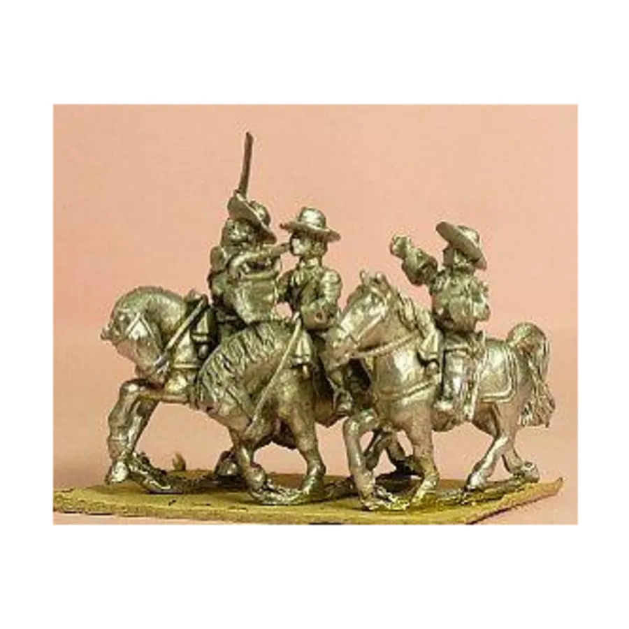 

Кирасир в широких полях с офицером, знаменосцем, трубачом, European Armies 1660-1745 - Cavalry - Command (15mm)