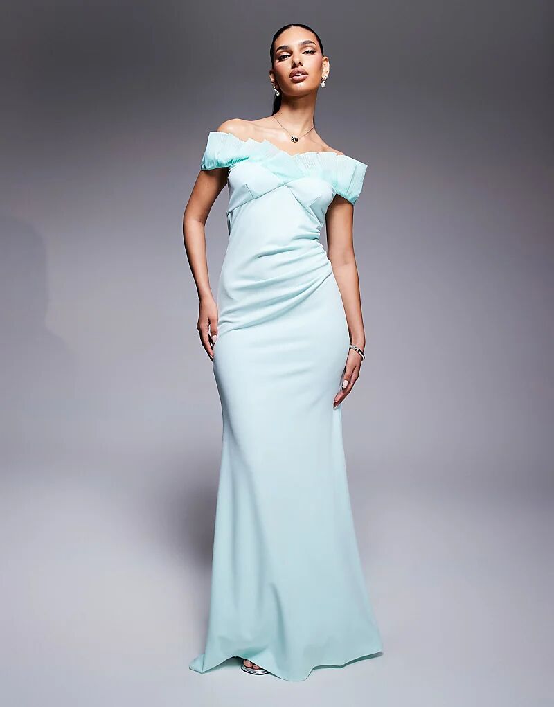 

Платье макси Goddiva Fan с плиссировкой и бардо из крепа мятного цвета, выполненное из ткани в стиле «скуба».