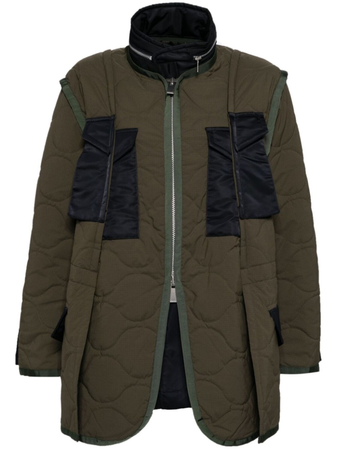 

Sacai пуховик в технике пэчворк, зеленый