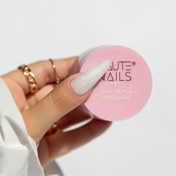 Глиттер молочно-белый строительный гель, 50 г Saute Nails One touch, цвет glitter milky white — фото 2