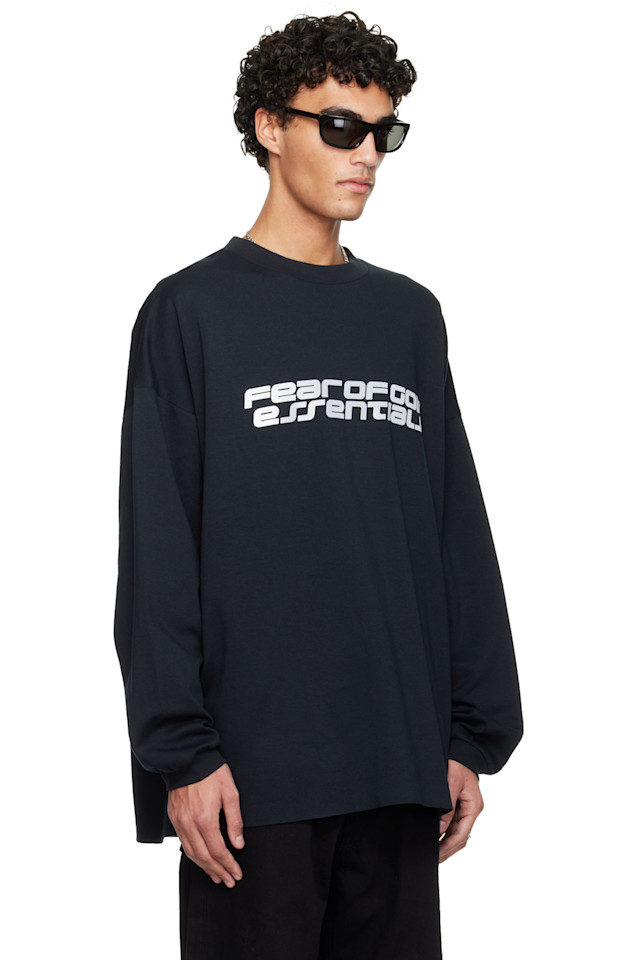 Fear Of God Essentials Черная праздничная футболка с длинным рукавом из трикотажа в стиле 90-х — фото 2
