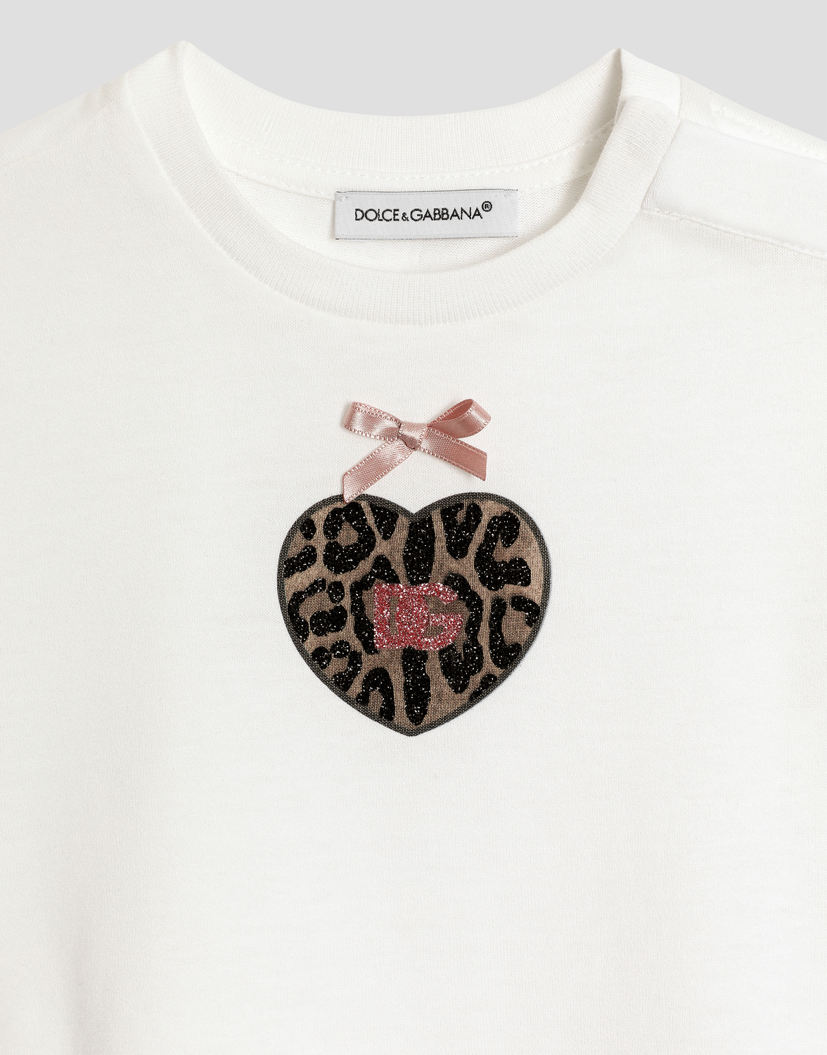 Футболка из джерси с леопардовым принтом и блестками DOLCE & GABBANA, белый — фото 3