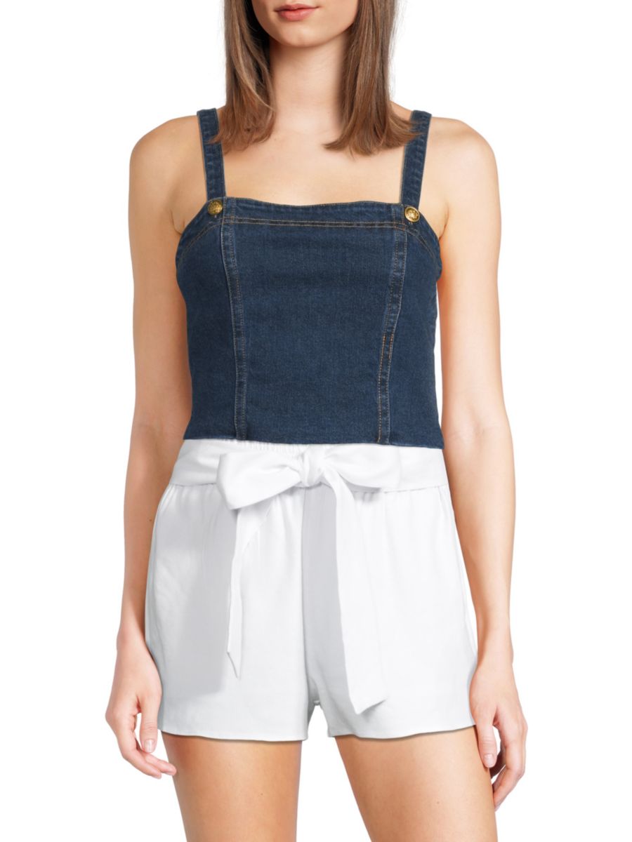 

Укороченный топ-бюстье Sue Denim Alice + Olivia, цвет Love Train