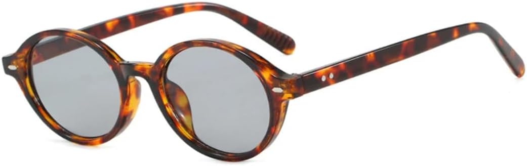 

Ретро маленькие овальные женские солнцезащитные очки, модные конфетные цвета, защита от УФ-излучения UV400, мужские трендовые очки с заклепками, панк-стиль HHZZYVY, Leopard Light Gray