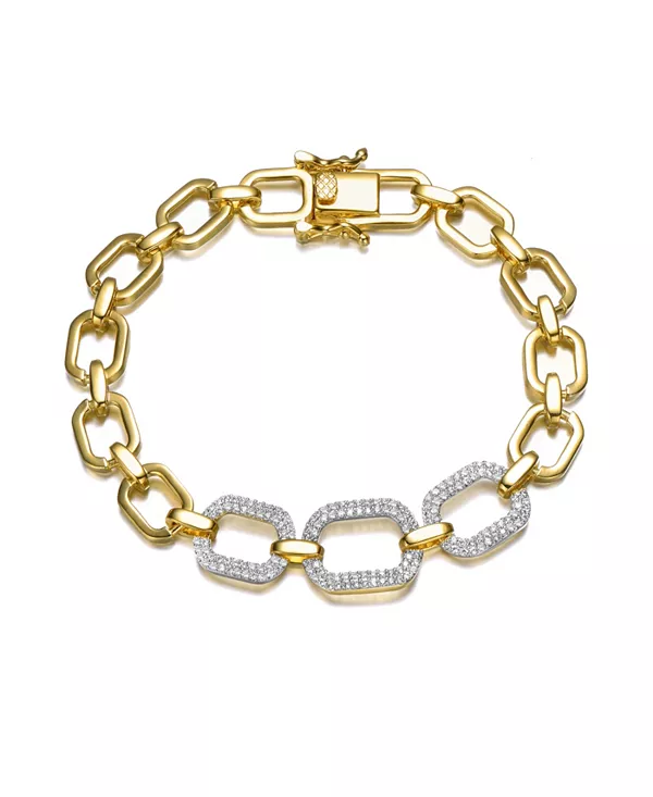 

Браслет-Цепочка геометрической формы с овальным плетением и звеньями, покрытый 14-каратным золотом и украшенный кубическими циркониями Rachel Glauber, gold