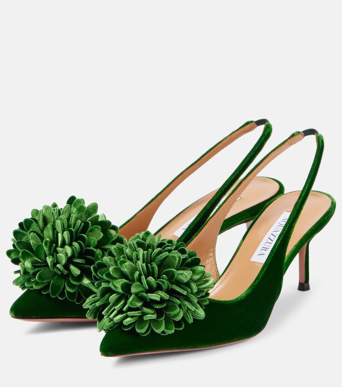 Туфли-лодочки Couturier Sling 65 из бархата с открытой пяткой Aquazzura, цвет malachite — фото 4