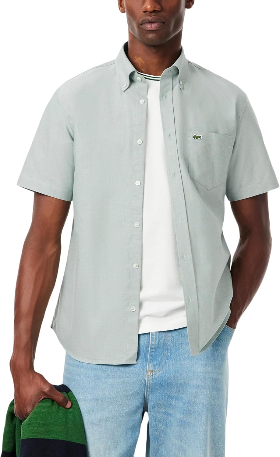 

Lacoste мужская рубашка Regular Fit с коротким рукавом Oxford, White/Green