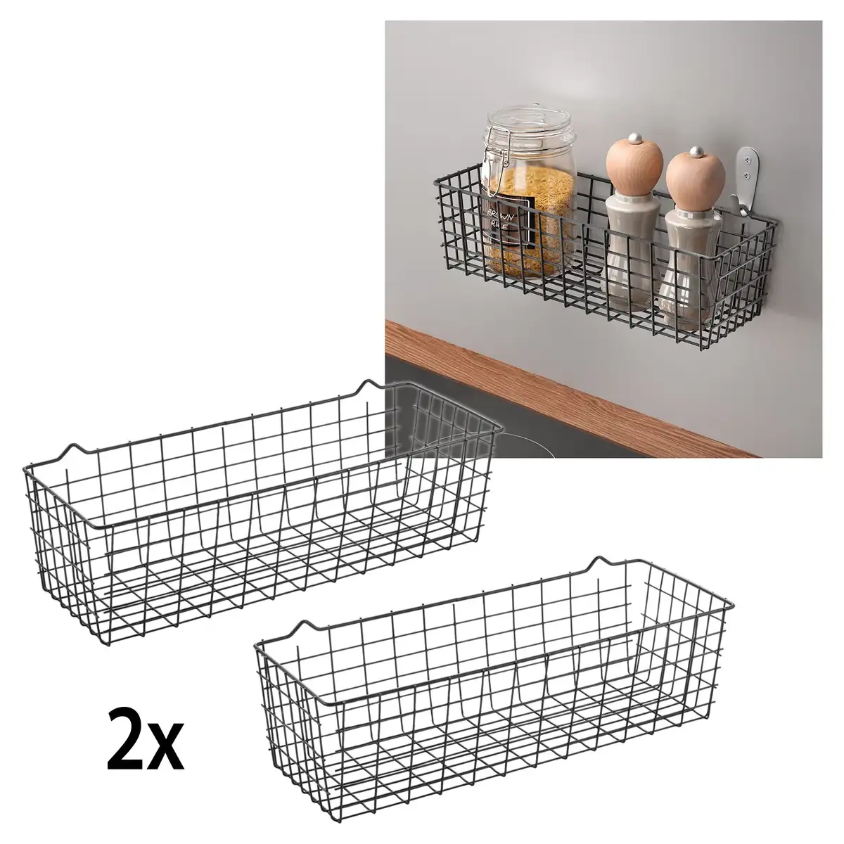

Органайзер Metaltex, (2 шт.), корзина для хранения, гибкий в использовании 33х10,3х12,5 см, цвет matt schwarz