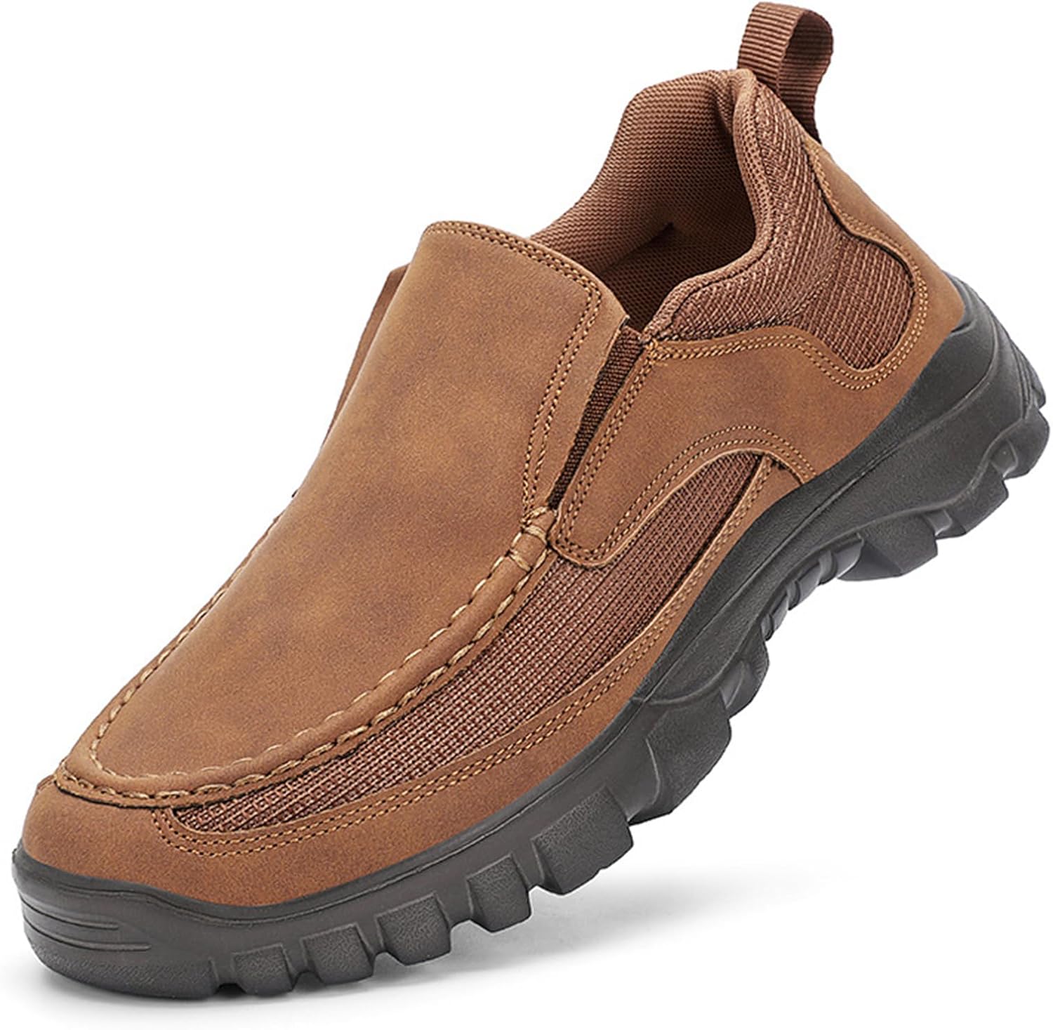 

Мужские лоферы из натуральной кожи с дышащей поддержкой свода стопы, мягкие и комфортные, на каждый день, деловые, без шнурков, противоскользящие, и ходьбы Qooel, коричневый