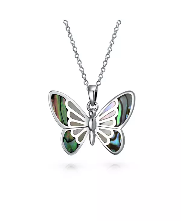 

Изящное переливающееся радужное ожерелье с подвеской в виде бабочки из раковины морского ушка, инкрустированной радугой, из стерлингового серебра с цепочкой Bling Jewelry, multicolor