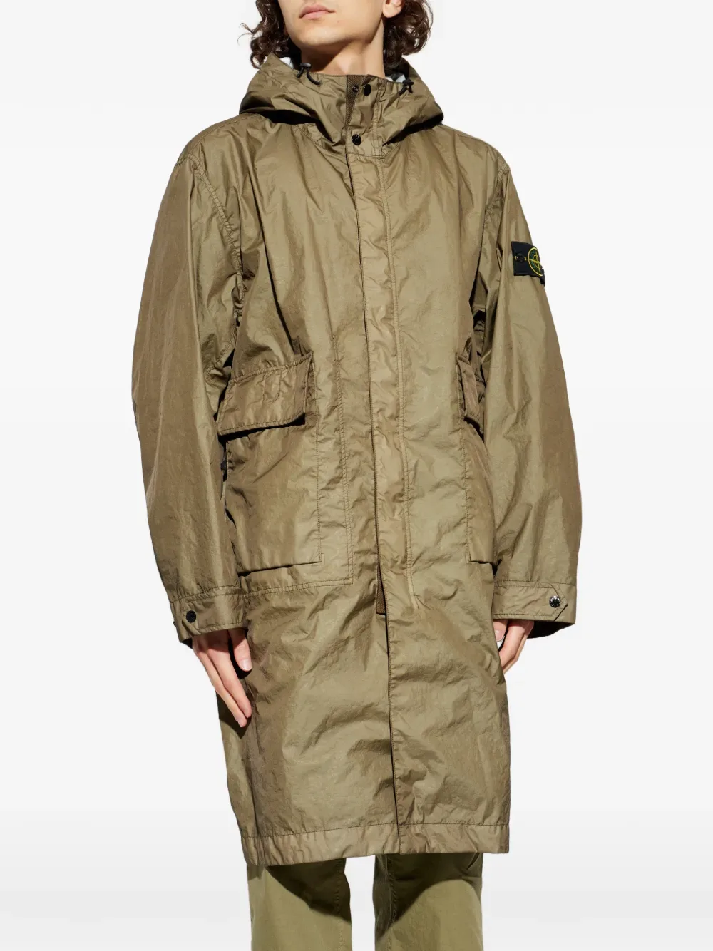 Плащ с капюшоном из ткани MEMBRANA 3L TC Stone Island, зеленый — фото 3