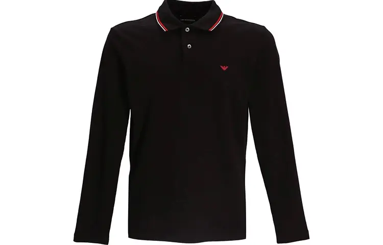 Длинная поло с длинными рукавами Stretch Piqué с вышивкой Micro Eagle EMPORIO ARMANI, черный — фото 3
