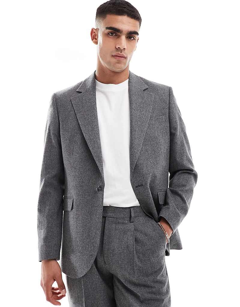 

Темно-серый фланелевой пиджак стандартного кроя ASOS DESIGN
