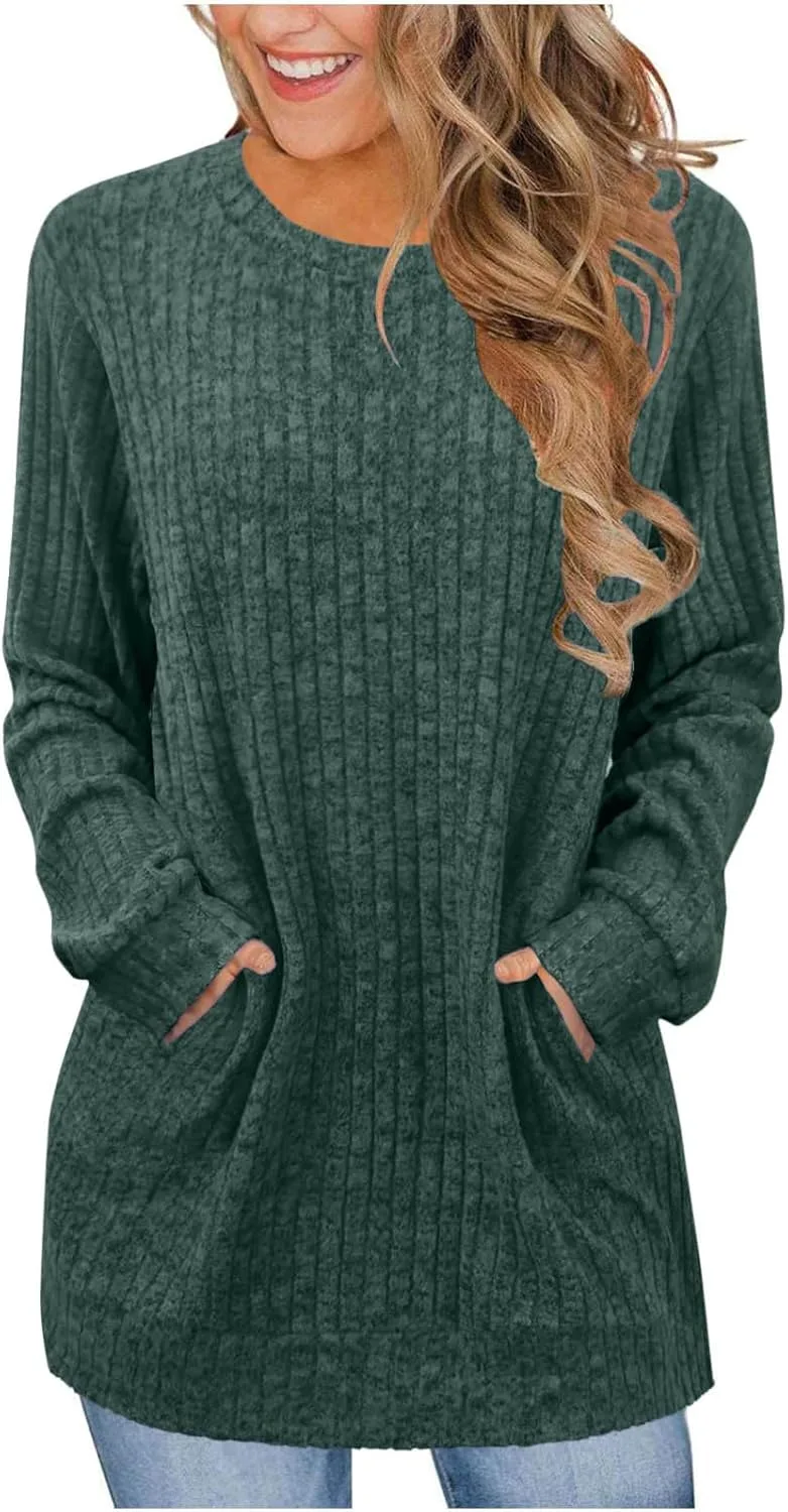 

Длинная футболка с рукавами для женщин, легкий оверсайз свитер, осенний образ, повседневный свободный свитшот с карманом