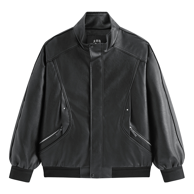 

Куртка мужская с воротником стойкой из PU кожи PEACEBIRD MEN, черный 1