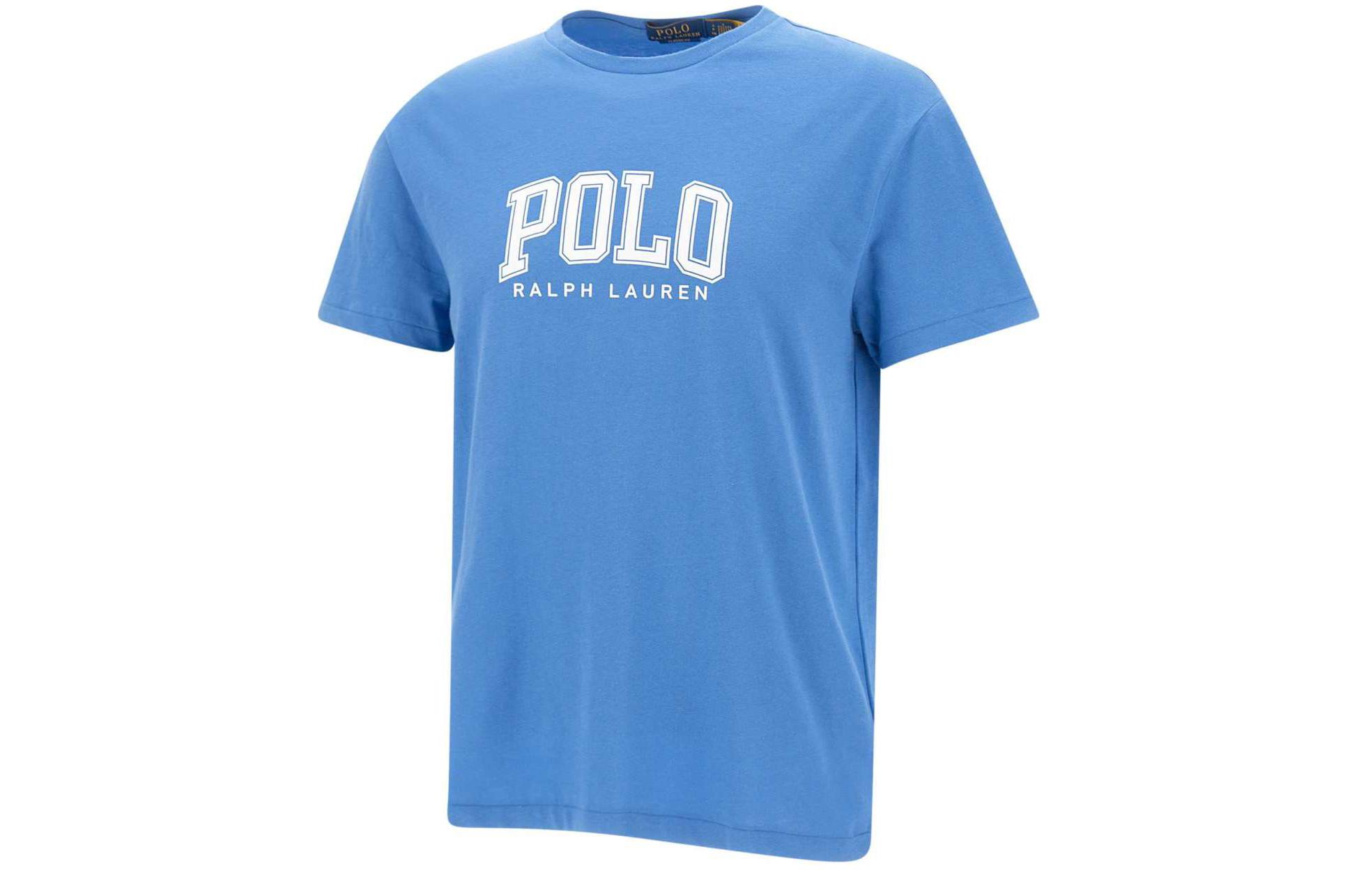 

Футболка хлопковая с принтом логотипа Polo Ralph Lauren, синяя
