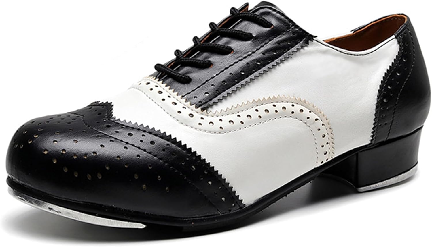 

Мужские тап-туфли из кожи с низким каблуком, броги, на шнуровке, удобные для танцев Hiuzylqx, белый/черный