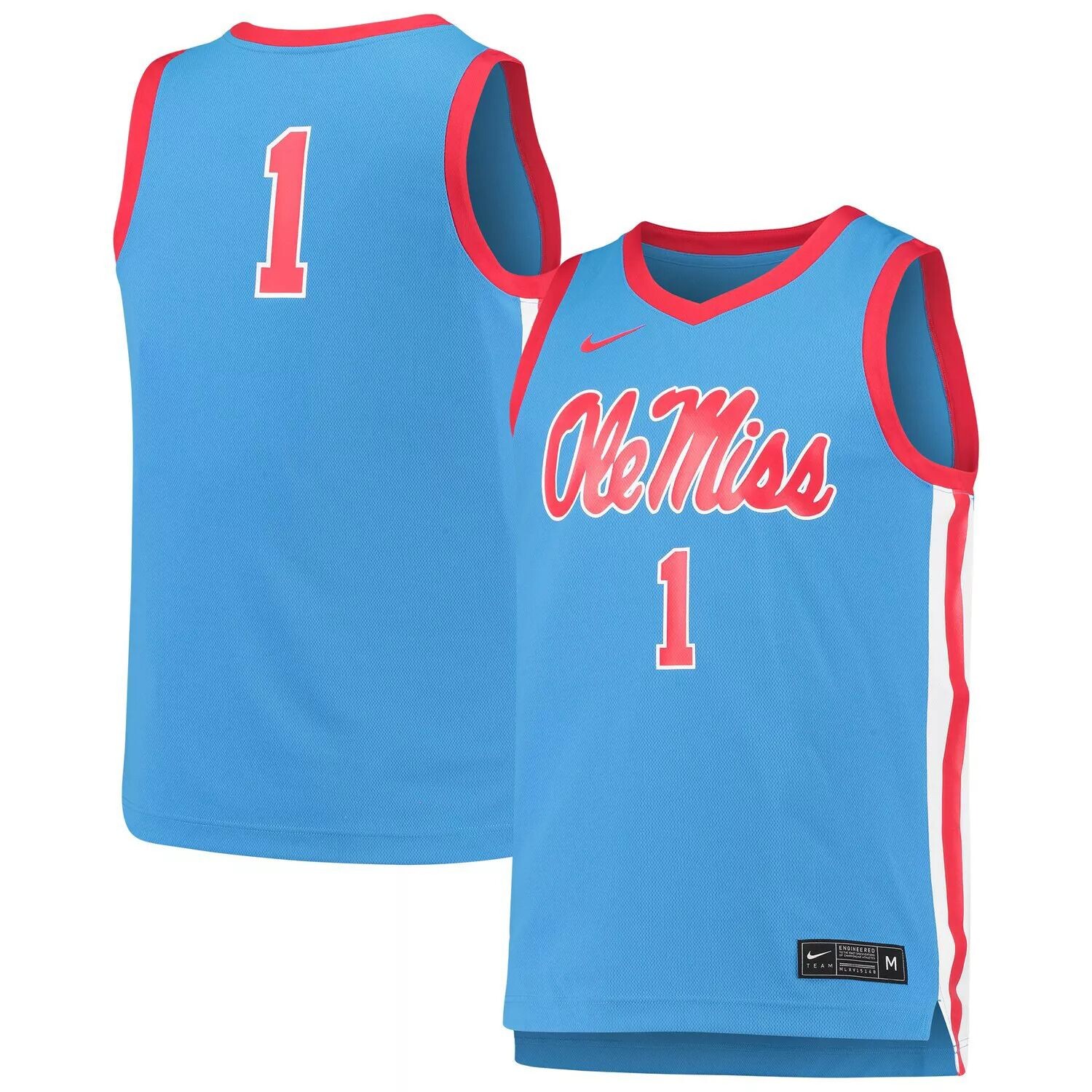 Мужская голубая баскетбольная майка #1 Ole Miss Rebels Replica Nike