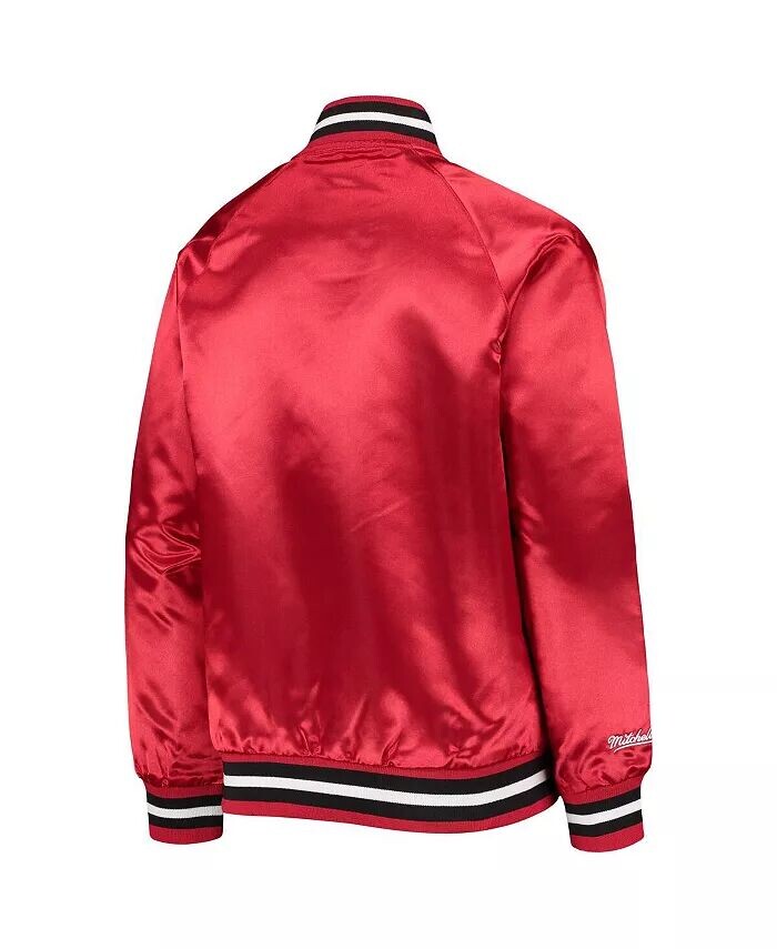 Классическая атласная куртка реглан на кнопках Red Chicago Bulls для больших мальчиков и девочек Mitchell & Ness, красный — фото 4