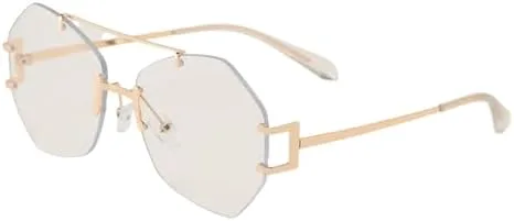 

Солнцезащитные очки без оправы с многоугольными металлическими линзами и двойным оправом для женщин и мужчин, защита от ультрафиолета UV400 MTZJH, Gold Clear