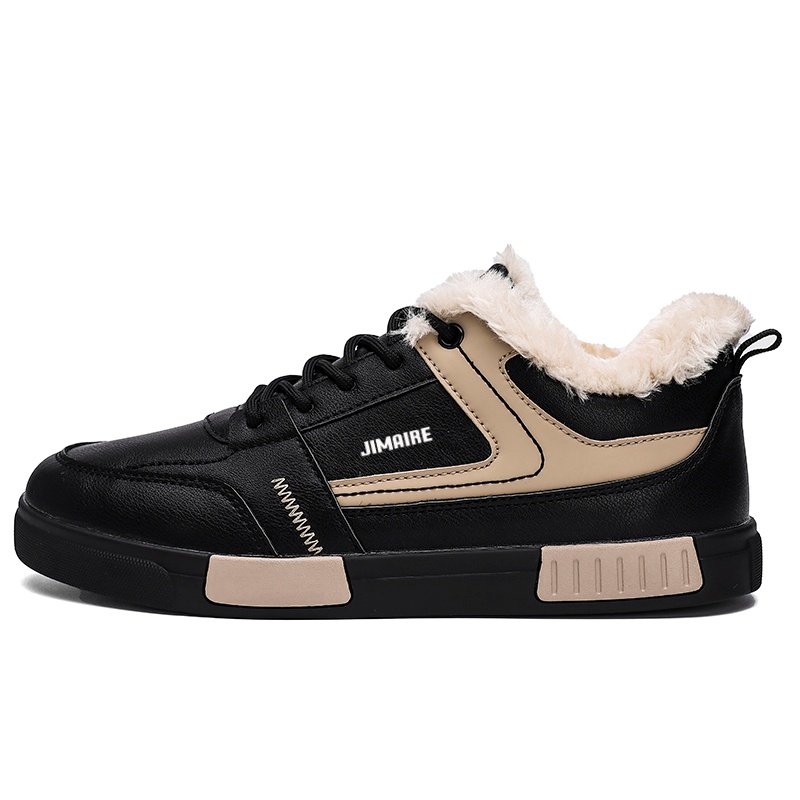 

King Jinmai Скользоустойчивые мужские зимние кеды на низком ходу с флисовой подкладкой черные, цвет Black Winter Fleece-Lined