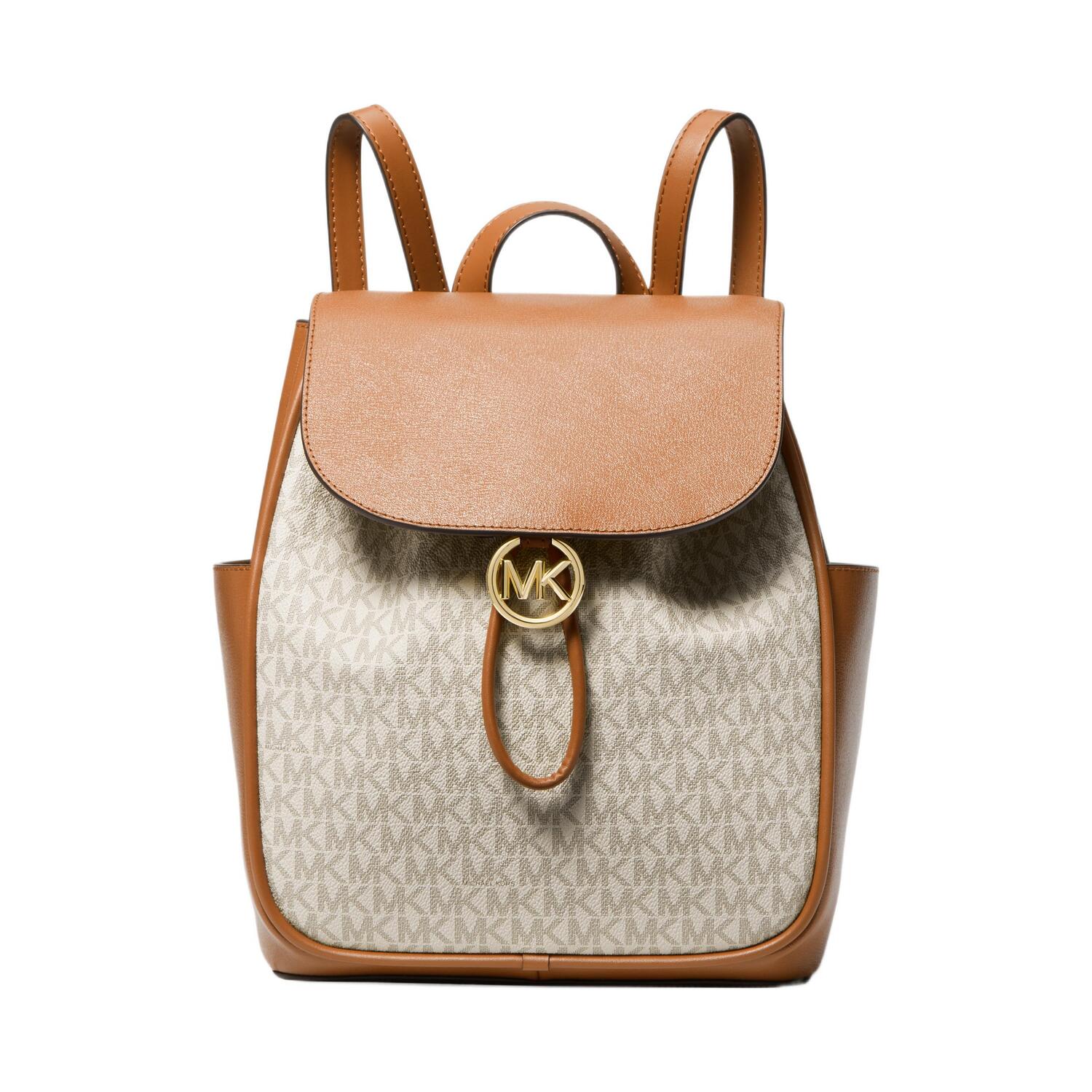 

MICHAEL KORS Рюкзак среднего размера для женщин из коровьей кожи и искусственной кожи, цвет Vanilla White/Acorn Brown