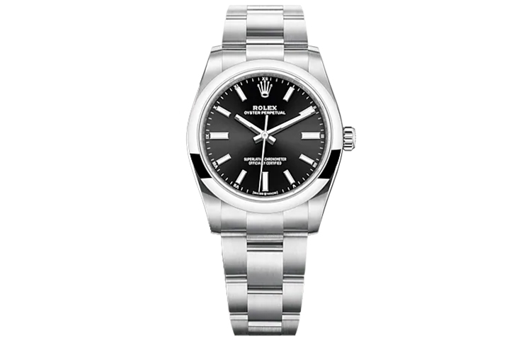 

ROLEX Oyster Perpetual автоматический механический механизм унисекс часы 34mm черный циферблат Oystersteel ремешок