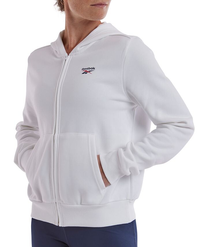 

Женская толстовка с капюшоном из флиса на молнии во всю длину Reebok, белый