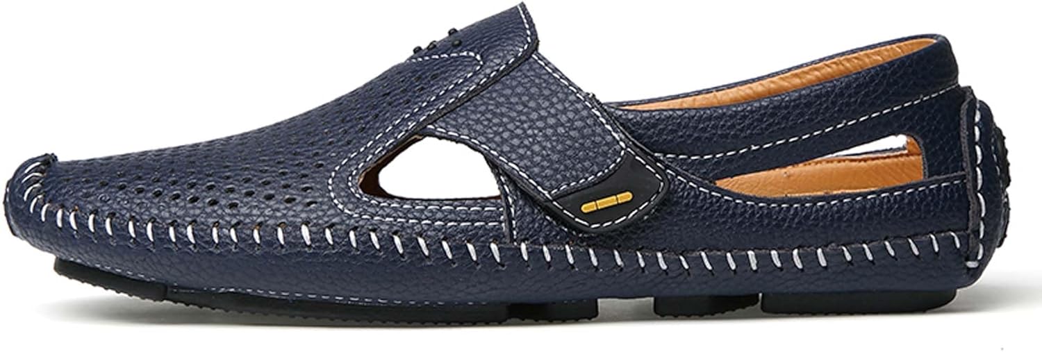 

Мужские сандалии Vtiao, легкий дизайн, выполнены из коровьей кожи, перфорированный дышащий верх, удобные, мягкие и прохладные, ручная строчка, модные и универсальные, для повседневного ношения и вождения, синий