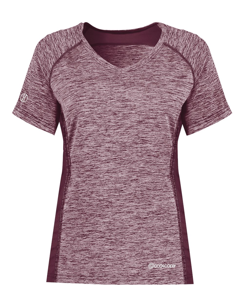 

Женская футболка Electrify CoolCore с V-образным вырезом Holloway, цвет maroon heather