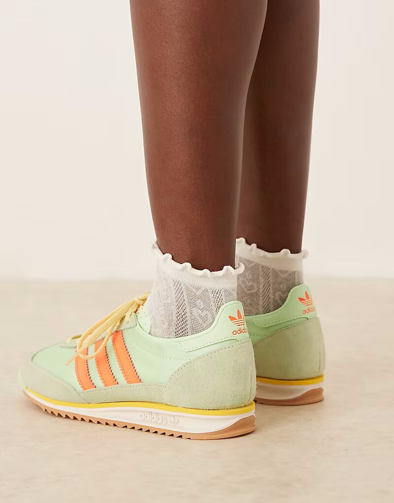 Кроссовки Adidas Originals SL 72 OG светло-зеленого и оранжевого цветов — фото 4