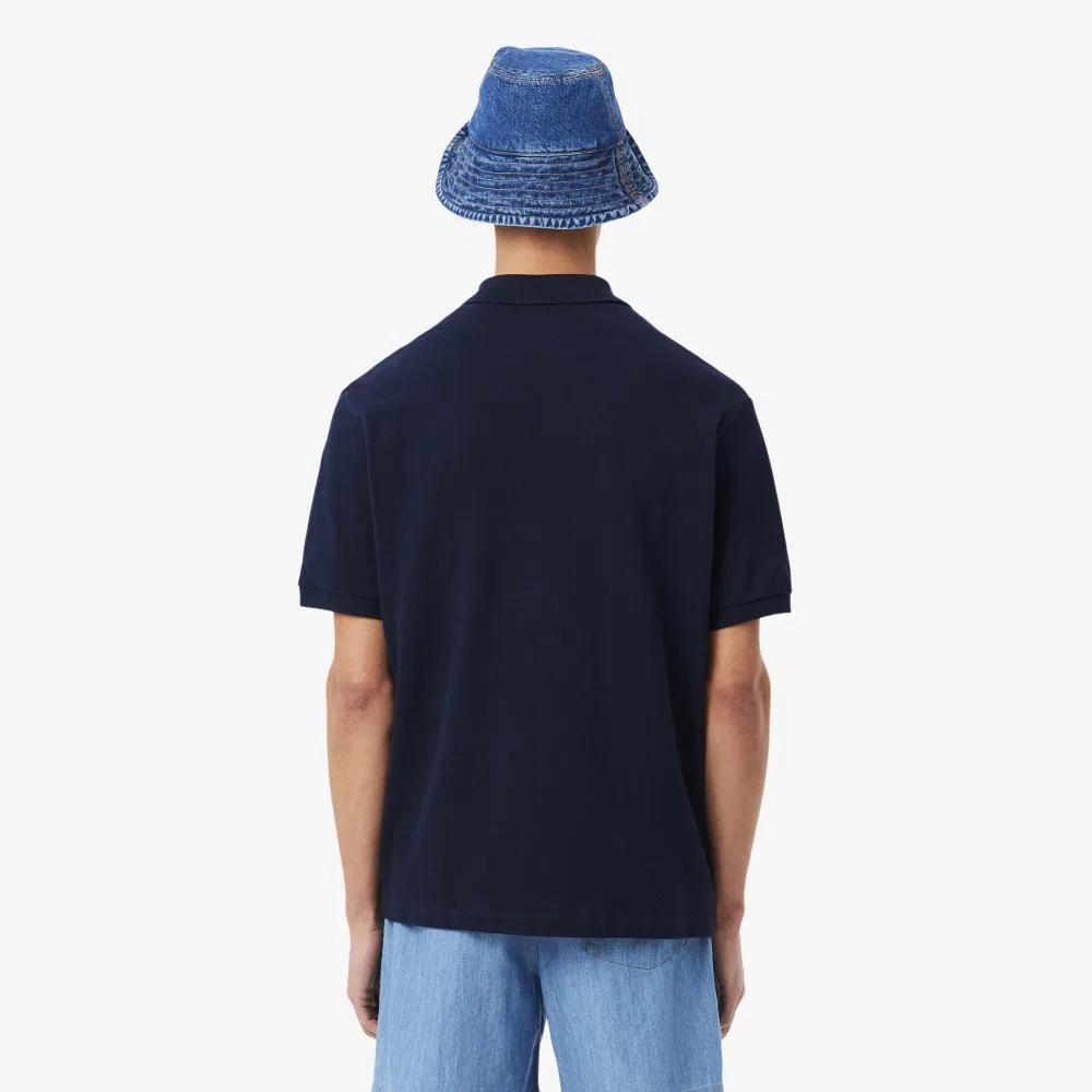 Мужская футболка-поло Lacoste Croc Signature Loose Fit с коротким рукавом тёмно-синяя — фото 3
