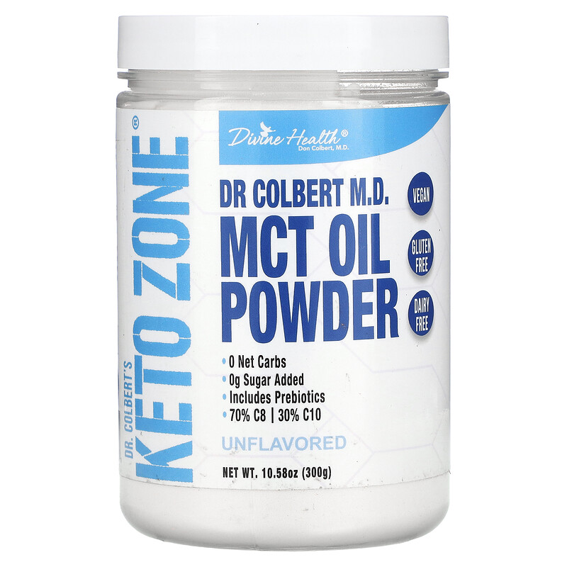 

Divine Health, От Доктора Кольберта Keto Zone, Масло среднецепочечных триглицеридов в порошке, Без ароматизаторов, 10,58 унц. (300 г)