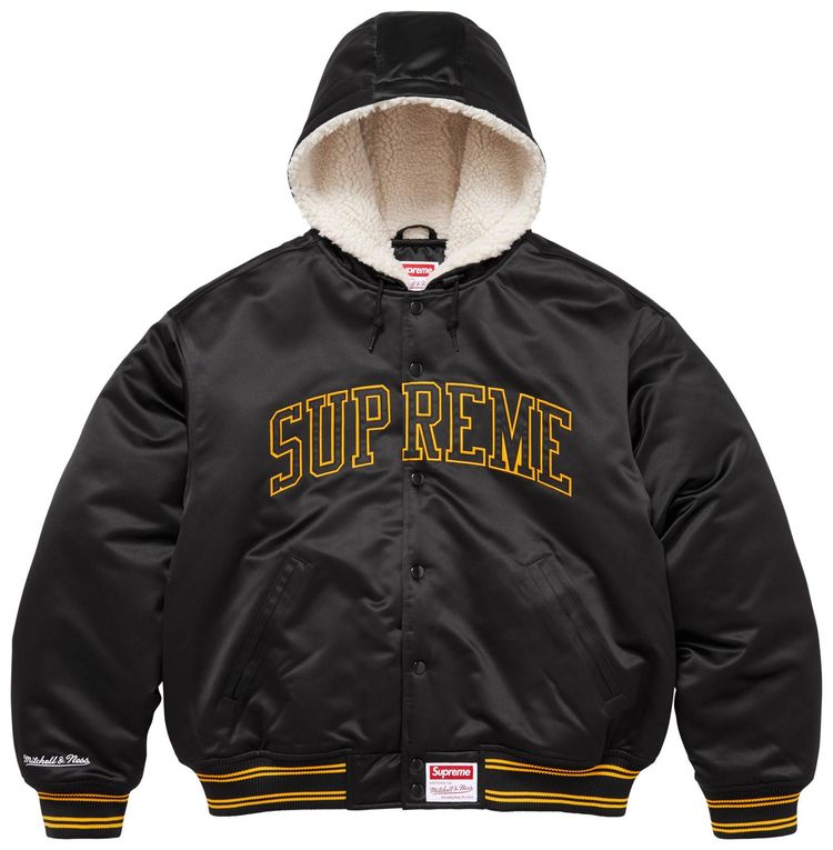 

Куртка-бомбер Supreme x Mitchell & Ness из атласа с подкладкой и капюшоном, черная