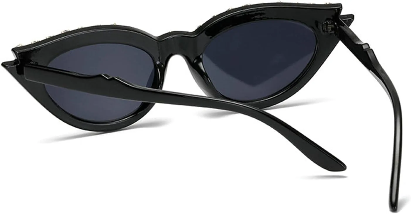 

милые солнцезащитные очки «кошачий глаз» с бриллиантами для женщин, модные блестящие очки с кристаллами и жемчугом, украшенные стразами willochra, 3pcs-black&red&pink