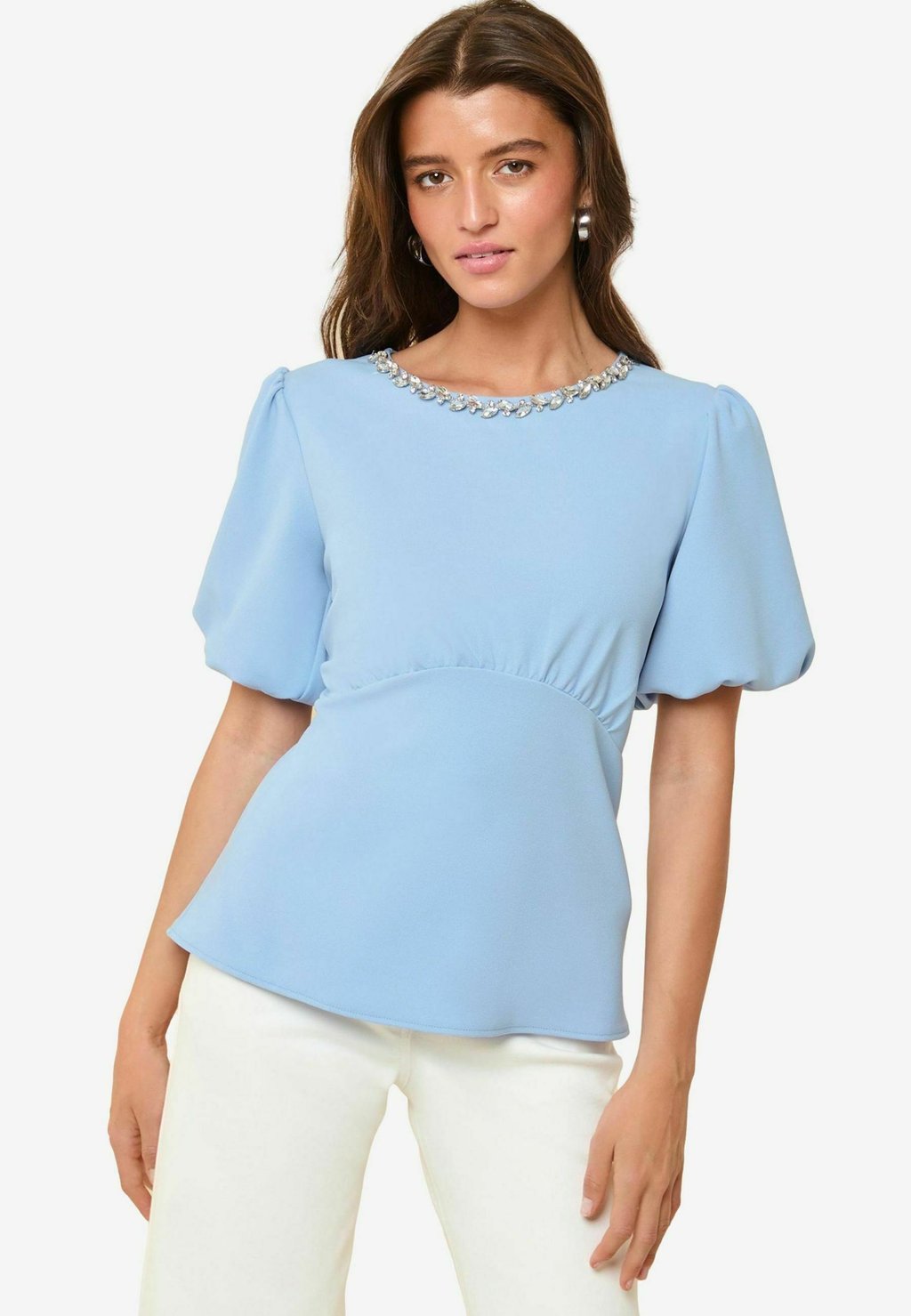 

Блуза PUFF SLEEVE EMBELLISHED NECK TRIM Friends Like These, синий