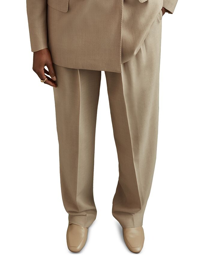 

REISS Sadie Шерстяные плиссированные брюки, коричневый/бежевый