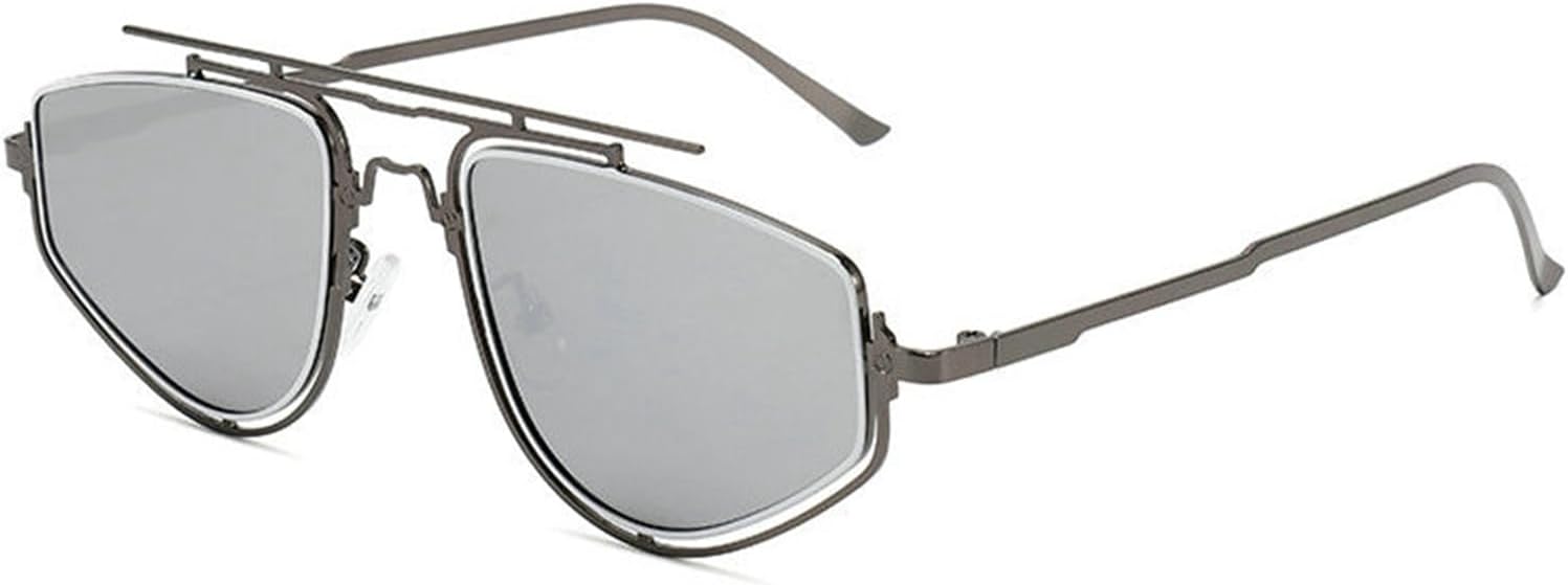 

Солнцезащитные очки Willochra Retro с двойной перемычкой и металлической оправой для мужчин, модель «пилот», модные солнцезащитные очки для женщин в стиле Y2K с многоугольным градиентом для активного отдыха, Silver