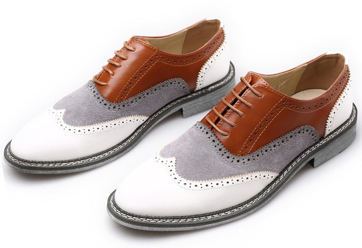 

Мужские кожаные броги с шнуровкой, классические оксфорды, туфли с крылышком, двухцветные дерби, туфли в стиле Гэтсби для выпускного, модные кожаные туфли с круглым носком для делового и официального стиля Galonfulty, белый/коричневый