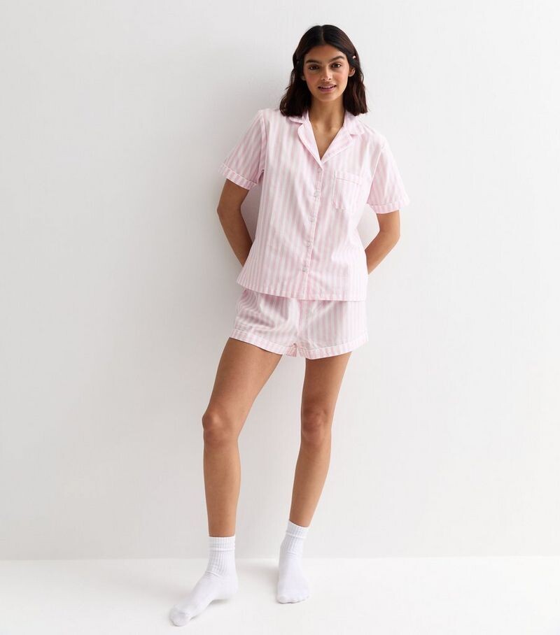 

Пижамный комплект с короткой рубашкой и розовой полоской New Look, розовый
