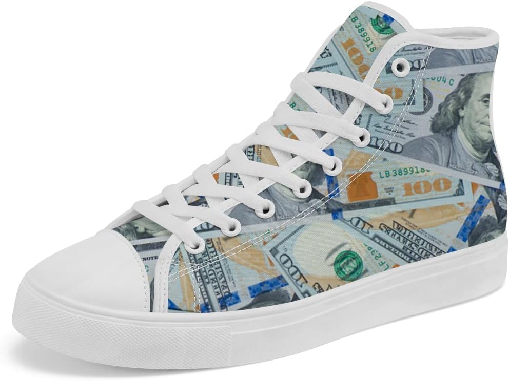 

Высокие кеды из холста с долларовым принтом для мужчин и женщин, высокие кроссовки на шнуровке, повседневная обувь, подарок для него и нее Chebing, синий