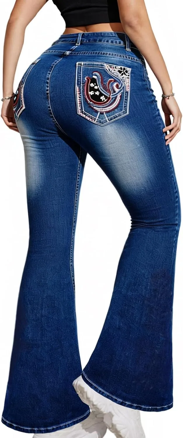 

Плюс сайз джинсы-клеш для женщин с высокой посадкой и вышивкой Cuyulitcik