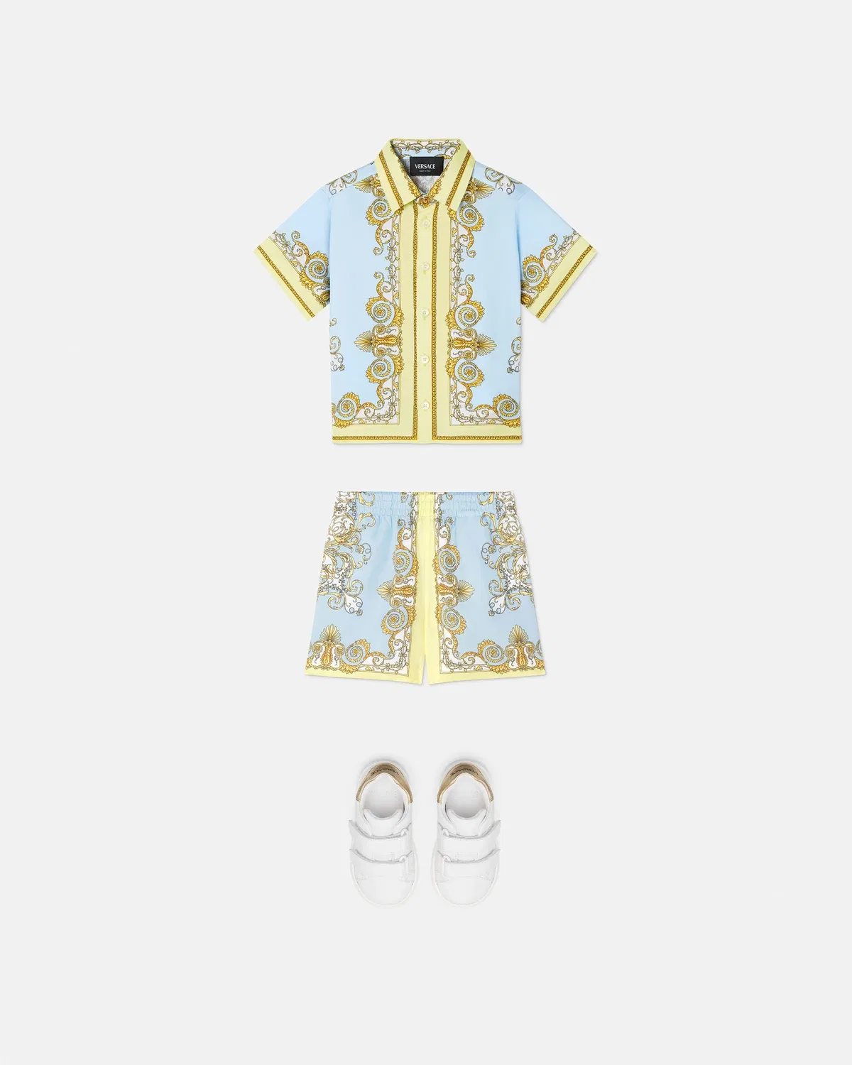 Детские шорты из шелкового твила с принтом VERSACE, бирюзовый — фото 2