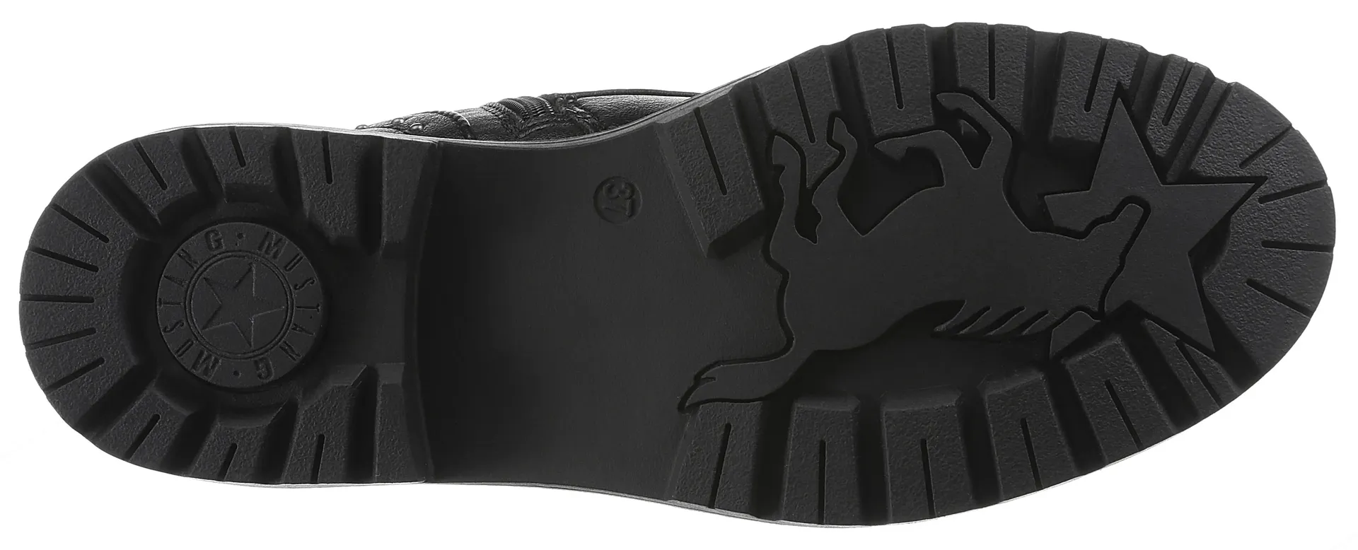 Зимние ботинки Mustang Shoes, блочный каблук, зимние ботильоны, ботинки на шнуровке, заклепки и декоративные швы, черный — фото 3