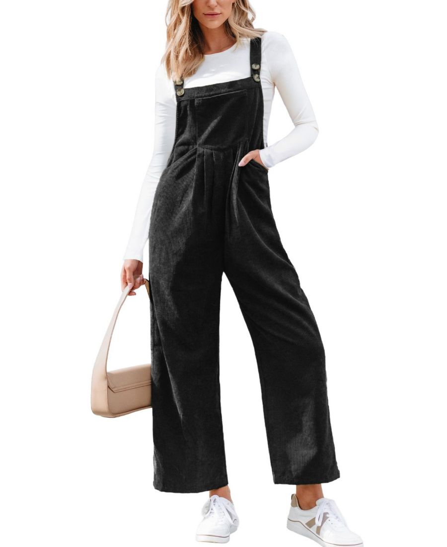 

Женский комбинезон из вельвета с широкими штанинами Cupshe, Black