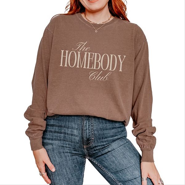 

The homebody club - женская футболка с длинным рукавом и принтом Simply Sage Market, Espresso